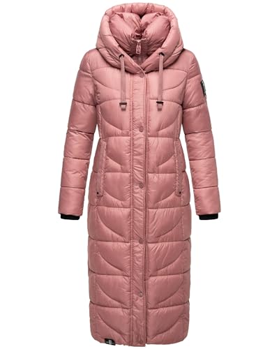 Navahoo Damen Wintermantel Warmer Steppmantel extralang mit Kapuze Waffelchen Dark Rose Gr. L von Navahoo