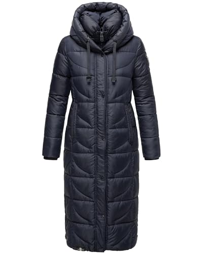 Navahoo Damen Wintermantel Warmer Steppmantel extralang mit Kapuze Waffelchen Navy Gr. S von Navahoo