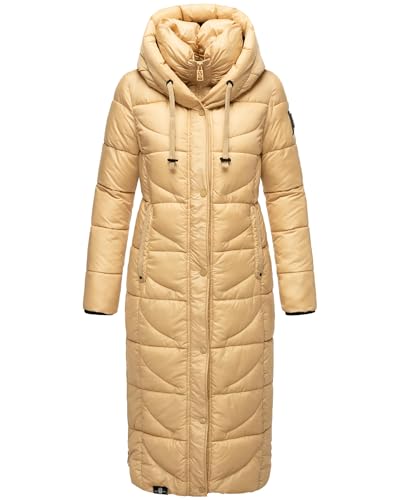 Navahoo Damen Wintermantel Warmer Steppmantel extralang mit Kapuze Waffelchen Sand Gr. XXL von Navahoo