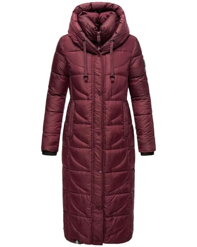 Navahoo Damen Wintermantel Warmer Steppmantel extralang mit Kapuze Waffelchen Wine Gr. L von Navahoo