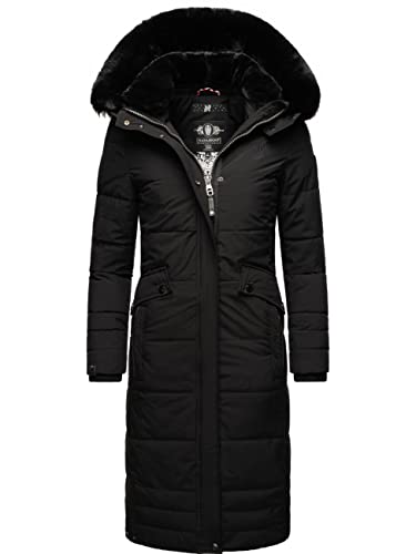 Navahoo Damen Wintermantel Warmer Steppmantel lang mit Abnehmbarer Kapuze Fahmiyaa Black Gr. L von Navahoo