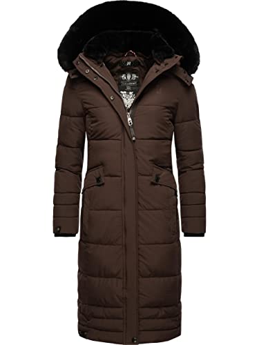 Navahoo Damen Wintermantel Warmer Steppmantel lang mit Abnehmbarer Kapuze Fahmiyaa Dark Choco Gr. M von Navahoo