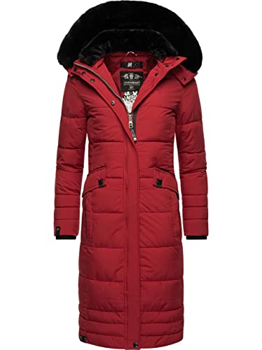Navahoo Damen Wintermantel Warmer Steppmantel lang mit Abnehmbarer Kapuze Fahmiyaa Dark Red Gr. L von Navahoo