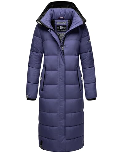 Navahoo Damen Wintermantel Warmer Steppmantel lang mit Abnehmbarer Kapuze Isalie Blue Violet Gr. XXL von Navahoo