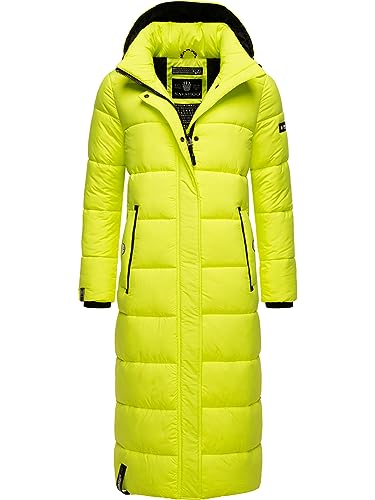 Navahoo Damen Wintermantel Warmer Steppmantel lang mit Abnehmbarer Kapuze Isalie Neon Green Gr. XL von Navahoo