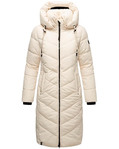 Navahoo Damen Wintermantel Warmer Steppmantel lang mit Abnehmbarer Kapuze Sahnekatzii XIV Cream Gr. XXL von Navahoo