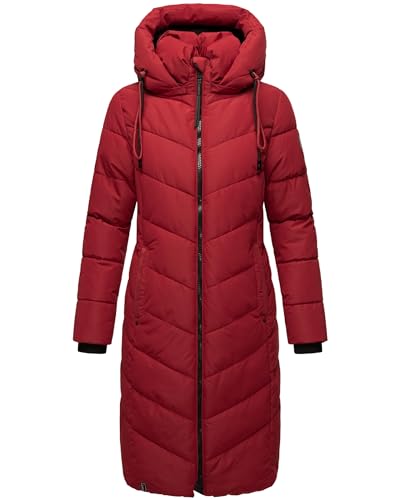 Navahoo Damen Wintermantel Warmer Steppmantel lang mit Abnehmbarer Kapuze Sahnekatzii XIV Dark Red Gr. XXL von Navahoo