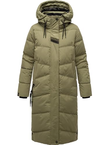 Navahoo Damen Wintermantel Warmer Steppmantel lang mit Kapuze Kuschelmausi Olive Leaf Gr. L von Navahoo
