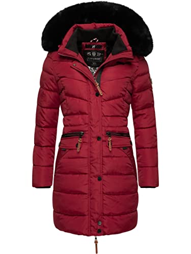Navahoo Damen Winter Steppmantel Paula Dark Red with Black fur Gr. XXL von Navahoo