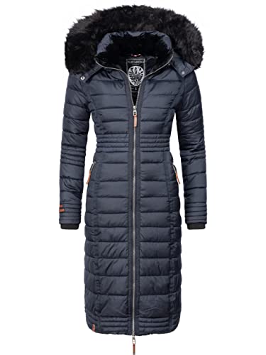 Navahoo Damen Wintermantel Warmer Steppmantel lang mit Kapuze Umay Blau Gr. S von Navahoo