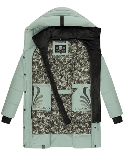 Navahoo Damen Wintermantel Warmer Steppmantel lang mit Kapuze und abnehmbarem Fleece-Kragen Knutschilein Smokey Mint Gr. M von Navahoo