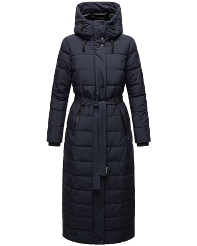 Navahoo Damen Wintermantel Warmer Steppmantel lang mit abnehmbarem Kunstfellkragen Das Teil XIV Navy Gr. L von Navahoo