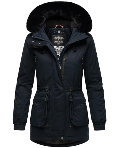 Navahoo Damen Wintermantel Winterjacke Baumwolle Parka mit Kapuze Kunstpelz Olessaa S-XXL (DE/NL/SE/PL, Alphanumerisch, M, Regular, Regular, Navy) von Navahoo