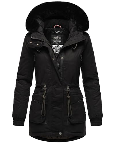 Navahoo Damen Wintermantel Winterjacke Baumwolle Parka mit Kapuze Kunstpelz Olessaa S-XXL (DE/NL/SE/PL, Alphanumerisch, M, Regular, Regular, Schwarz) von Navahoo