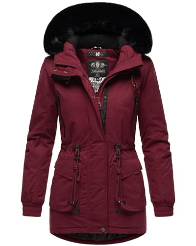 Navahoo Damen Wintermantel Winterjacke Baumwolle Parka mit Kapuze Kunstpelz Olessaa S-XXL (DE/NL/SE/PL, Alphanumerisch, S, Regular, Regular, Bordeaux) von Navahoo