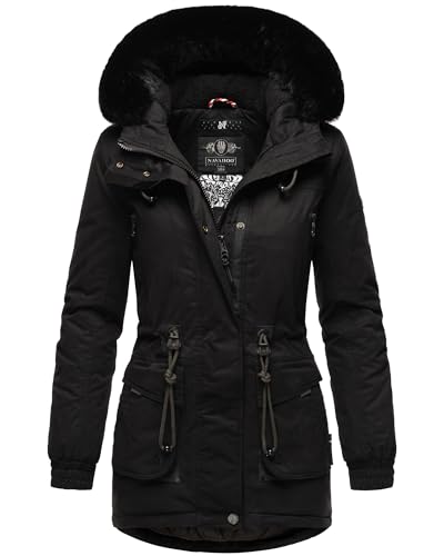 Navahoo Damen Wintermantel Winterjacke Baumwolle Parka mit Kapuze Kunstpelz Olessaa S-XXL (DE/NL/SE/PL, Alphanumerisch, S, Regular, Regular, Schwarz) von Navahoo