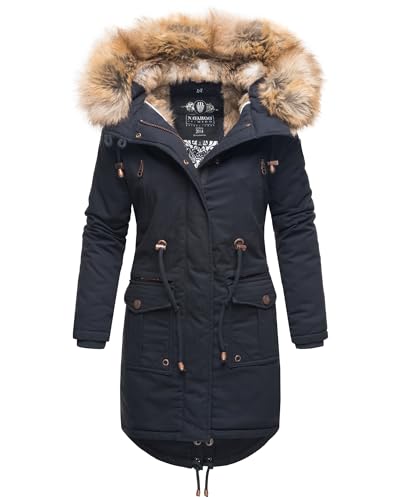 Navahoo Damen Wintermantel Winterjacke Baumwolle Parka mit Kapuze Kunstpelz Rosinchen S-XXL (DE/NL/SE/PL, Alphanumerisch, S, Regular, Regular, Navy) von Navahoo