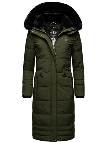 Navahoo Damen Wintermantel Warmer Steppmantel lang mit Abnehmbarer Kapuze Fahmiyaa Olive Gr. XL von Navahoo