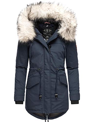 Navahoo Damen Wintermantel Winterparka mit abnehmbarem Kunstfell Lady Like Blau Gr. S von Navahoo