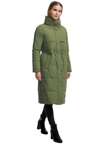 Navahoo Damen Wintermantel Warmer Steppmantel mit Taillenzugband Der Wahnsinn 14 Pine Olive Gr. L von Navahoo