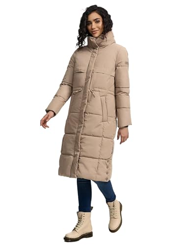 Navahoo Damen Wintermantel Warmer Steppmantel mit Taillenzugband Der Wahnsinn 14 Taupe Grey Gr. XL von Navahoo