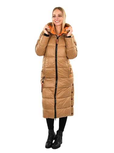 Navahoo Damen Wintermantel lange Winterjacke mit Kapuze B937 [B937-Schmuseng-Camel-Gr.L] von Navahoo