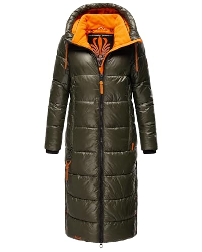 Navahoo Damen Wintermantel lange Winterjacke mit Kapuze B937 [B937-Schmuseng-D-Olive-Gr.L] von Navahoo