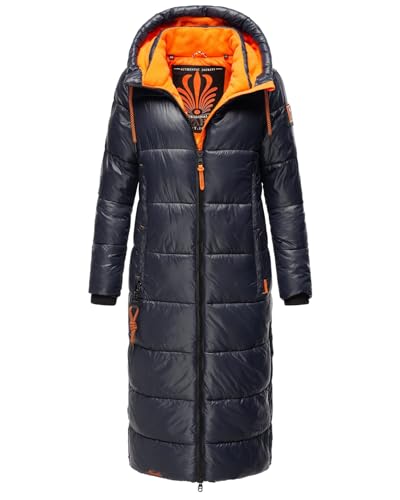 Navahoo Damen Wintermantel lange Winterjacke mit Kapuze B937 [B937-Schmuseng-Navy-Gr.M] von Navahoo