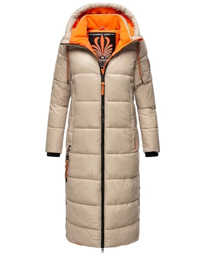Navahoo Damen Wintermantel lange Winterjacke mit Kapuze B937 [B937-Schmuseng-Taupe-Gr.XXL] von Navahoo