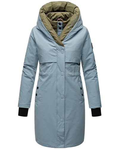 Navahoo Damen Mantel Lange warme Winter Steppjacke mit Kapuze und magnetischen Elementen Snowelf Powder Blue Gr. L von Navahoo