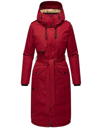 Navahoo Damen Wintermantel Warmer Parka lang mit hohem Kragen und weicher Kapuze Hokulanii Dark Red Gr. S von Navahoo