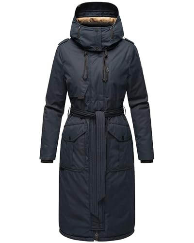 Navahoo Damen Wintermantel Warmer Parka lang mit hohem Kragen und weicher Kapuze Hokulanii Navy Gr. M von Navahoo