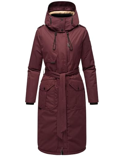 Navahoo Damen Wintermantel Warmer Parka lang mit hohem Kragen und weicher Kapuze Hokulanii Wine Gr. S von Navahoo