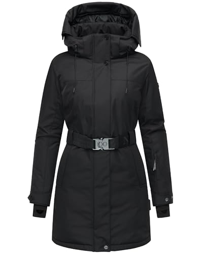 Navahoo Damen Wintermantel warmer Parka mit abnehmbarer Kapuze und Taillengürtel Frostkuss 14 Black Gr. L von Navahoo