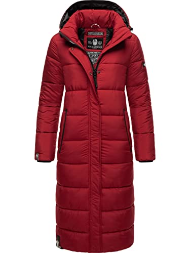 Navahoo Damen Wintermantel Warmer Steppmantel lang mit Abnehmbarer Kapuze Isalie Dark Red Gr. XXL von Navahoo