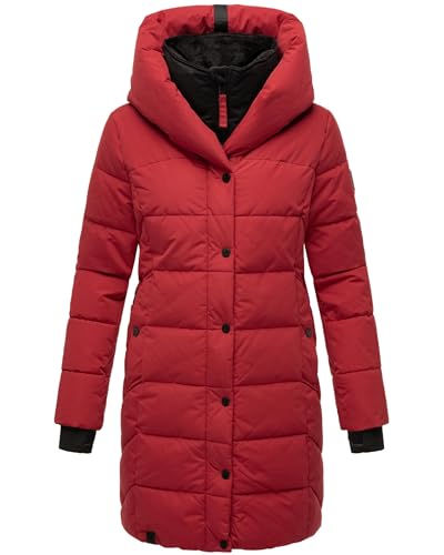 Navahoo Damen Wintermantel Warmer Steppmantel lang mit Kapuze und abnehmbarem Fleece-Kragen Knutschilein Dark Red Gr. XXL von Navahoo