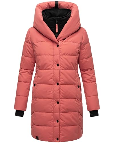 Navahoo Damen Wintermantel Warmer Steppmantel lang mit Kapuze und abnehmbarem Fleece-Kragen Knutschilein Rouge Gr. XL von Navahoo