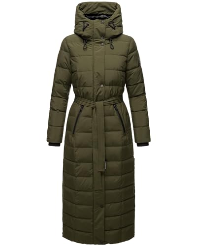 Navahoo Damen Wintermantel Warmer Steppmantel lang mit abnehmbarem Kunstfellkragen Das Teil XIV Dark Olive Gr. M von Navahoo