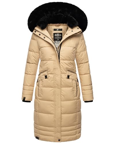 Navahoo Damen Wintermantel Warmer Steppmantel lang mit Abnehmbarer Kapuze Fahmiyaa Beige Gr. M von Navahoo