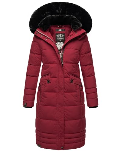 Navahoo Damen Wintermantel Warmer Steppmantel lang mit Abnehmbarer Kapuze Fahmiyaa Bordeaux Gr. L von Navahoo