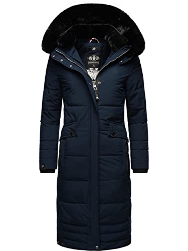 Navahoo Damen Wintermantel Warmer Steppmantel lang mit Abnehmbarer Kapuze Fahmiyaa Navy Gr. XXL von Navahoo