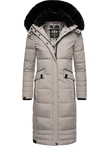 Navahoo Damen Wintermantel Warmer Steppmantel lang mit Abnehmbarer Kapuze Fahmiyaa Zinc Grey Gr. M von Navahoo