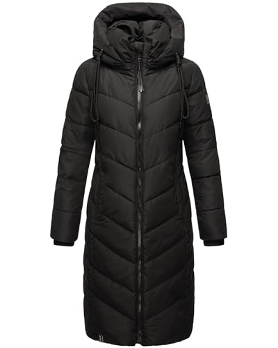 Navahoo Damen Wintermantel Warmer Steppmantel lang mit Abnehmbarer Kapuze Sahnekatzii XIV Black Gr. XXL von Navahoo