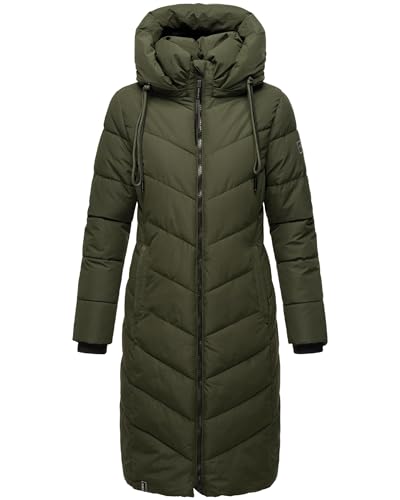 Navahoo Damen Wintermantel Warmer Steppmantel lang mit Abnehmbarer Kapuze Sahnekatzii XIV Dark Olive Gr. XL von Navahoo