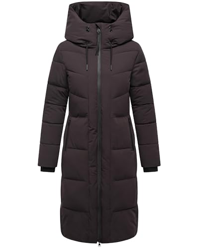Navahoo Damen Wintermantel warmer Steppmantel mit 2-Wege Reißverschluss, wasserdichten Reißverschlüssen und verstellbarer Kapuze Schokokuss XIV Choco Gr. XS von Navahoo