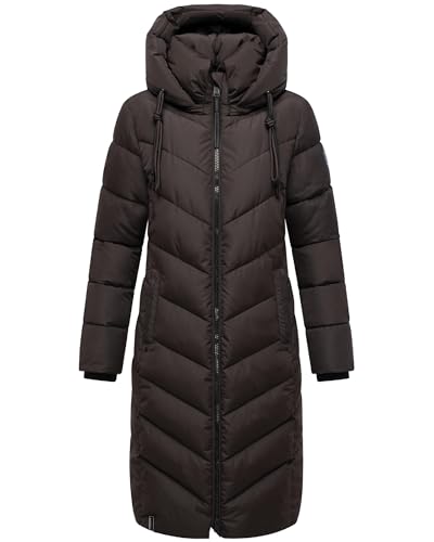 Navahoo Damen Wintermantel warmer langer Steppmantel mit abnehmbarer Kapuze Sahnekatzii XIV Choco Gr. S von Navahoo