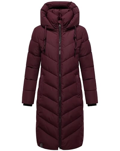 Navahoo Damen Wintermantel warmer langer Steppmantel mit abnehmbarer Kapuze Sahnekatzii XIV Wine Gr. M von Navahoo