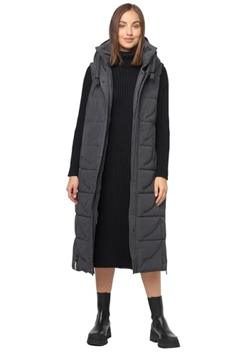 Navahoo Damen Winterweste lang gesteppte warme Winter Weste Stepp Kapuze B950 [B950-Brezel-Anthrazit-Gr.M] von Navahoo