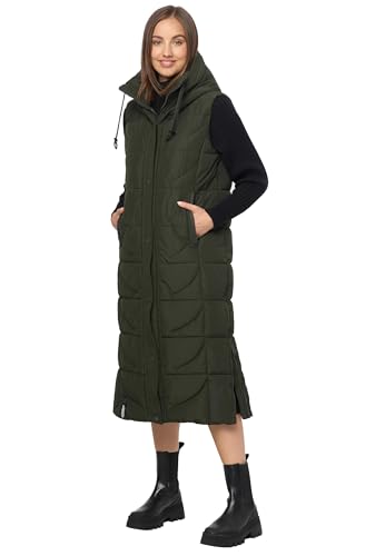 Navahoo Damen Winterweste lang gesteppte warme Winter Weste Stepp Kapuze B950 [B950-Brezel-Dark-Olive-Gr.S] von Navahoo