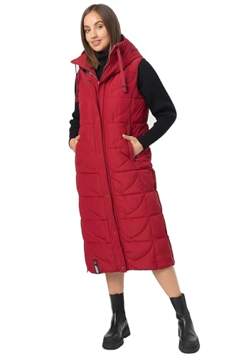 Navahoo Damen Winterweste lang gesteppte warme Winter Weste Stepp Kapuze B950 [B950-Brezel-Dark-Red-Gr.L] von Navahoo